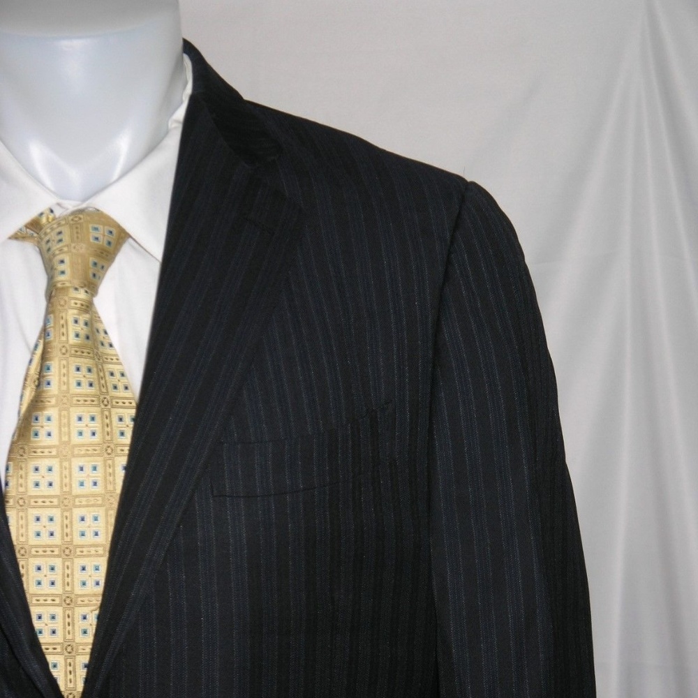 Ermenegildo Zegna Couture Trofeo Blue Striped Two Button Suit Jacket 40R